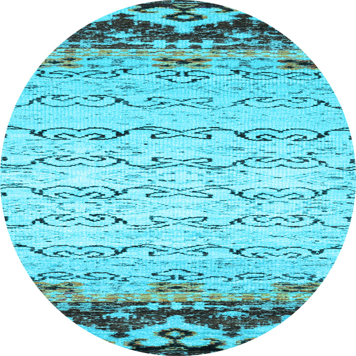 Round Machine Washable Abstract Light Blue Contemporary Rug, wshcon2577lblu