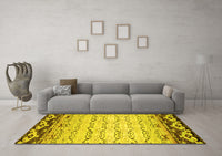 Machine Washable Abstract Yellow Contemporary Rug, wshcon2577yw