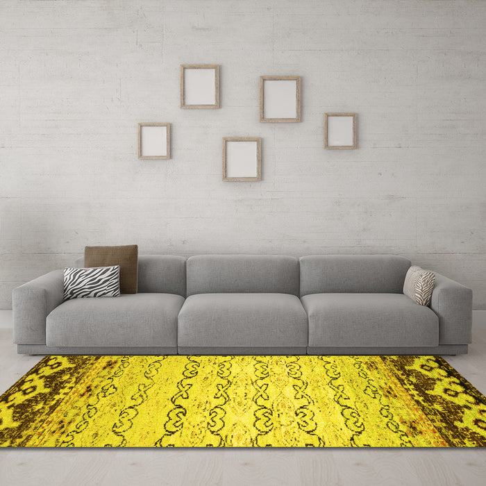 Machine Washable Abstract Yellow Contemporary Rug in a Living Room, wshcon2577yw