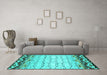 Machine Washable Abstract Turquoise Contemporary Area Rugs in a Living Room,, wshcon2577turq