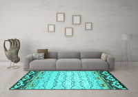 Machine Washable Abstract Turquoise Contemporary Rug, wshcon2577turq