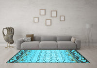 Machine Washable Abstract Light Blue Contemporary Rug, wshcon2577lblu