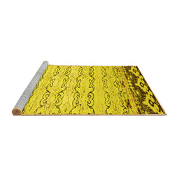 Sideview of Machine Washable Abstract Yellow Contemporary Rug, wshcon2577yw