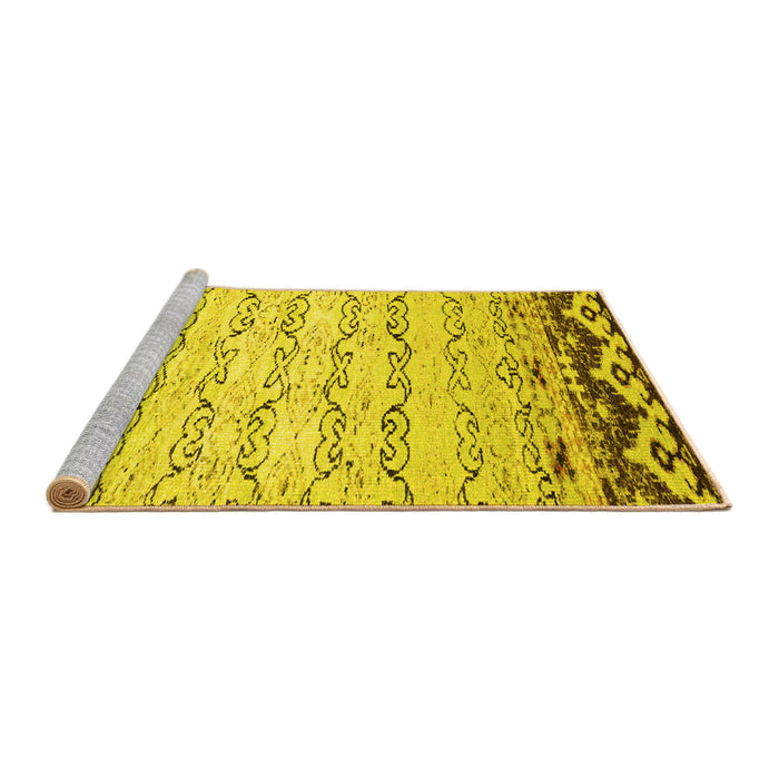 Sideview of Machine Washable Abstract Yellow Contemporary Rug, wshcon2577yw