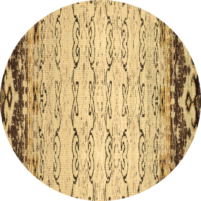 Round Machine Washable Abstract Brown Contemporary Rug, wshcon2577brn