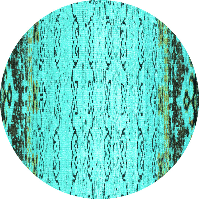 Round Machine Washable Abstract Turquoise Contemporary Area Rugs, wshcon2577turq