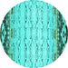 Round Machine Washable Abstract Turquoise Contemporary Area Rugs, wshcon2577turq