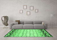 Machine Washable Abstract Emerald Green Contemporary Rug, wshcon2577emgrn