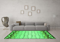 Machine Washable Abstract Green Contemporary Rug, wshcon2577grn