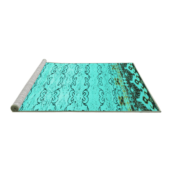 Sideview of Machine Washable Abstract Turquoise Contemporary Area Rugs, wshcon2577turq