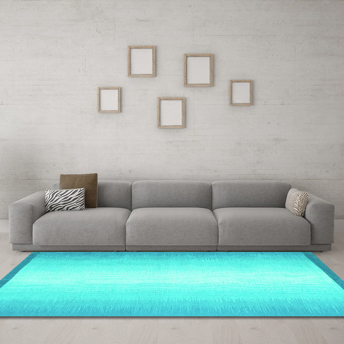 Machine Washable Abstract Turquoise Contemporary Area Rugs in a Living Room,, wshcon2579turq