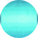 Round Machine Washable Abstract Turquoise Contemporary Area Rugs, wshcon2579turq