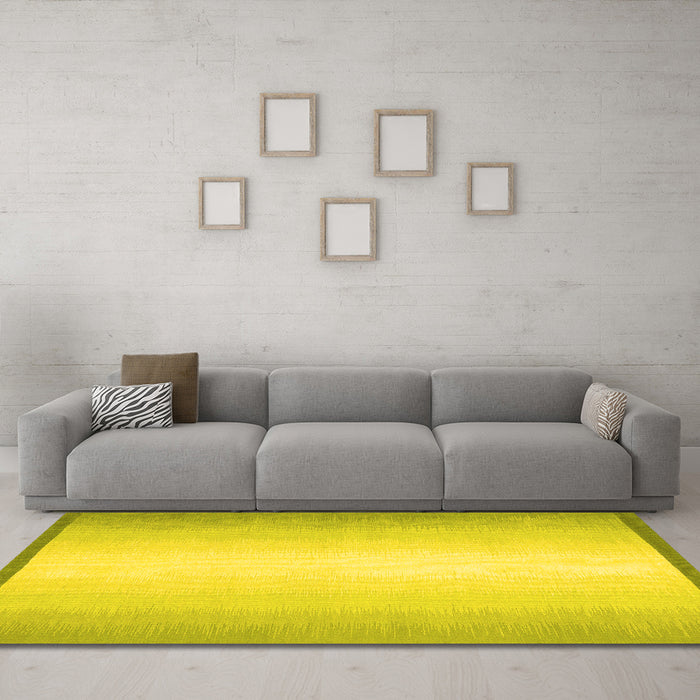 Machine Washable Abstract Yellow Contemporary Rug in a Living Room, wshcon2579yw