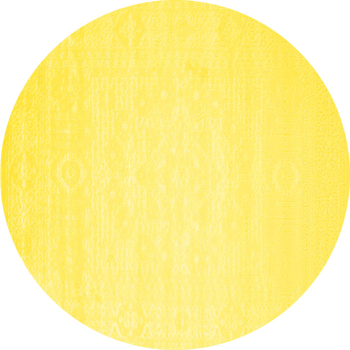 Round Machine Washable Abstract Yellow Contemporary Rug, wshcon257yw