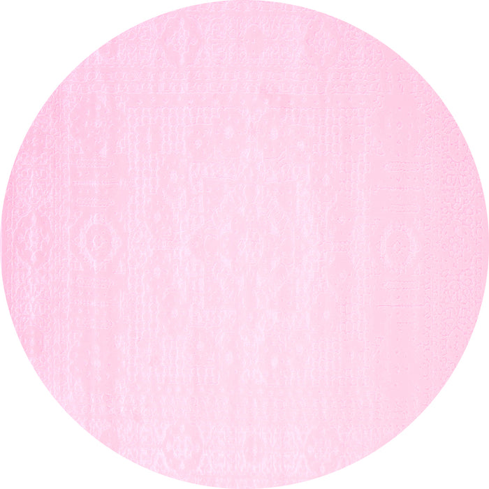 Round Machine Washable Abstract Pink Contemporary Rug, wshcon257pnk
