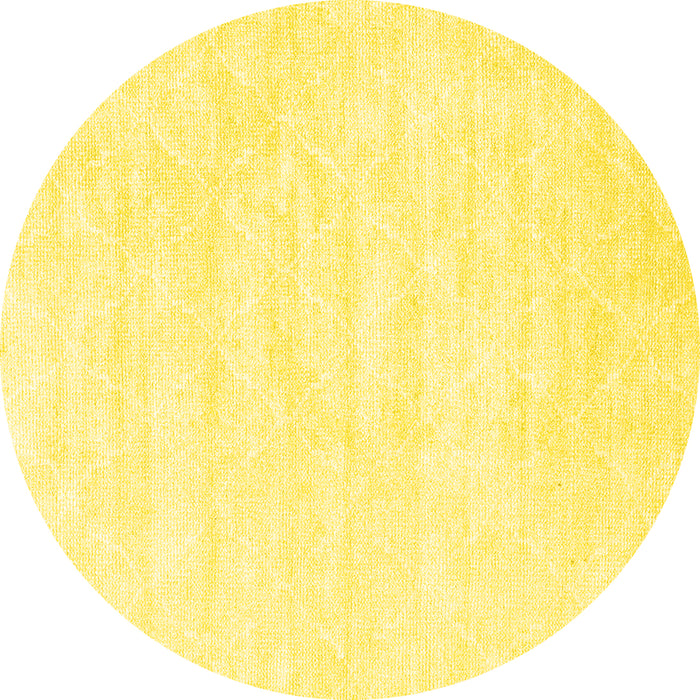 Round Machine Washable Abstract Yellow Contemporary Rug, wshcon2580yw