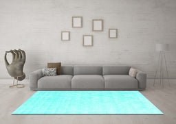 Machine Washable Abstract Turquoise Contemporary Area Rugs in a Living Room,, wshcon2581turq