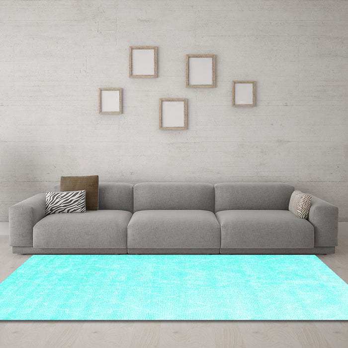 Machine Washable Abstract Turquoise Contemporary Area Rugs in a Living Room,, wshcon2581turq