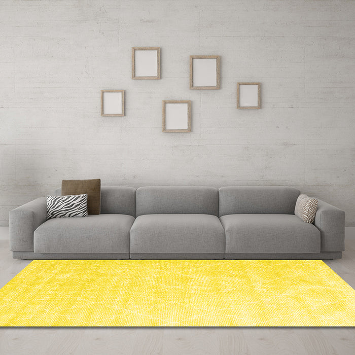 Machine Washable Abstract Yellow Contemporary Rug in a Living Room, wshcon2581yw