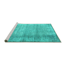 Sideview of Machine Washable Abstract Turquoise Contemporary Area Rugs, wshcon2582turq