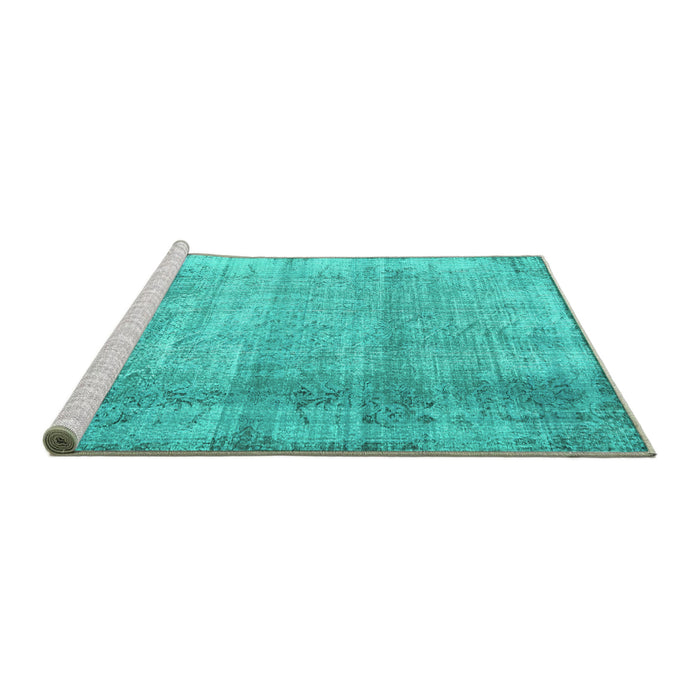 Sideview of Machine Washable Abstract Turquoise Contemporary Area Rugs, wshcon2582turq
