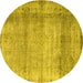 Round Machine Washable Abstract Yellow Contemporary Rug, wshcon2582yw