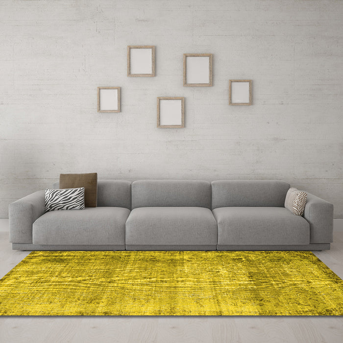 Machine Washable Abstract Yellow Contemporary Rug in a Living Room, wshcon2582yw