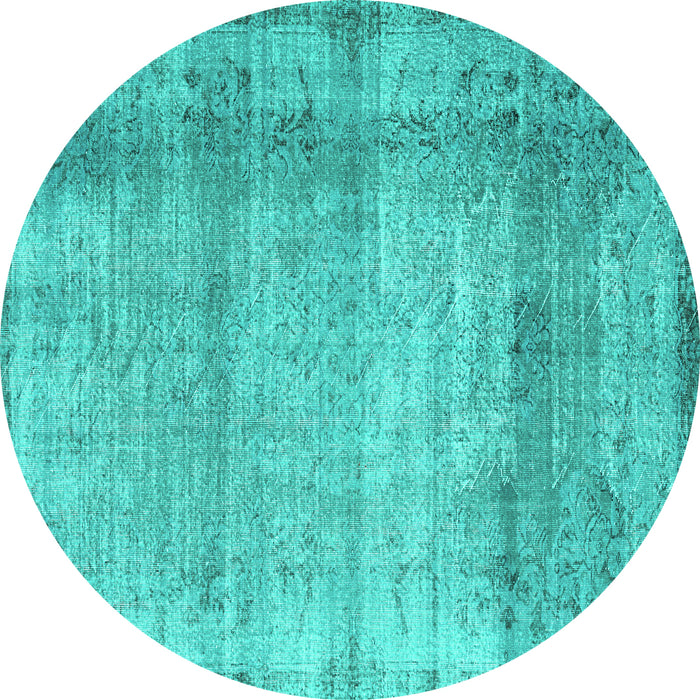 Round Machine Washable Abstract Turquoise Contemporary Area Rugs, wshcon2582turq