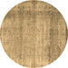 Round Abstract Brown Contemporary Rug, con2582brn