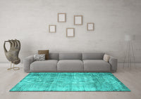 Machine Washable Abstract Turquoise Contemporary Rug, wshcon2582turq