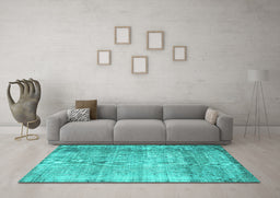 Machine Washable Abstract Turquoise Contemporary Area Rugs in a Living Room,, wshcon2582turq