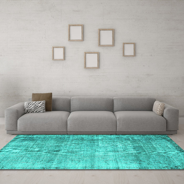 Machine Washable Abstract Turquoise Contemporary Area Rugs in a Living Room,, wshcon2582turq