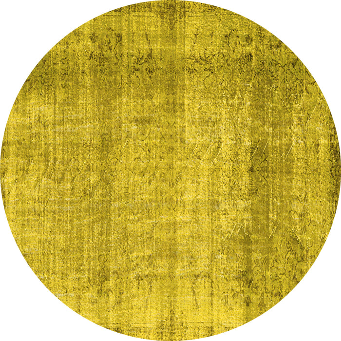 Round Abstract Yellow Contemporary Rug, con2582yw