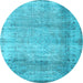 Round Machine Washable Abstract Light Blue Contemporary Rug, wshcon2582lblu