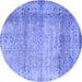 Round Abstract Blue Contemporary Rug, con2582blu