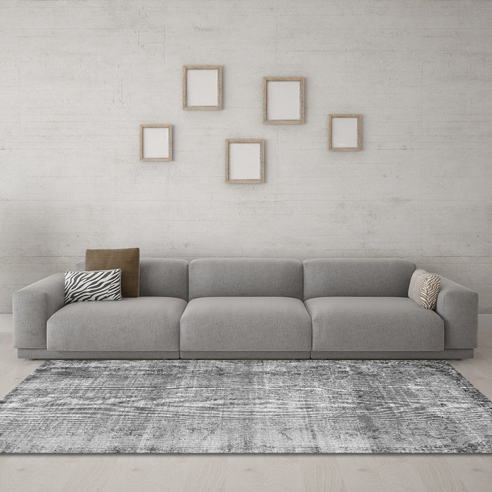 Machine Washable Abstract Gray Contemporary Rug in a Living Room,, wshcon2582gry