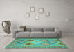 Machine Washable Southwestern Turquoise Country Area Rugs in a Living Room,, wshcon2583turq