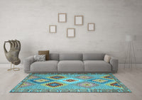 Machine Washable Southwestern Light Blue Country Rug, wshcon2583lblu