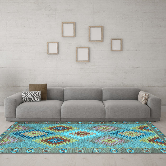 Machine Washable Southwestern Light Blue Country Rug in a Living Room, wshcon2583lblu