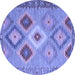 Round Machine Washable Southwestern Blue Country Rug, wshcon2583blu