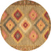 Round Machine Washable Southwestern Brown Country Rug, wshcon2583brn