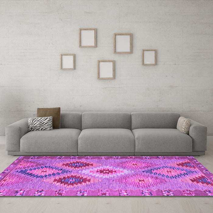 Machine Washable Southwestern Purple Country Area Rugs in a Living Room, wshcon2583pur