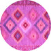 Round Machine Washable Southwestern Pink Country Rug, wshcon2583pnk