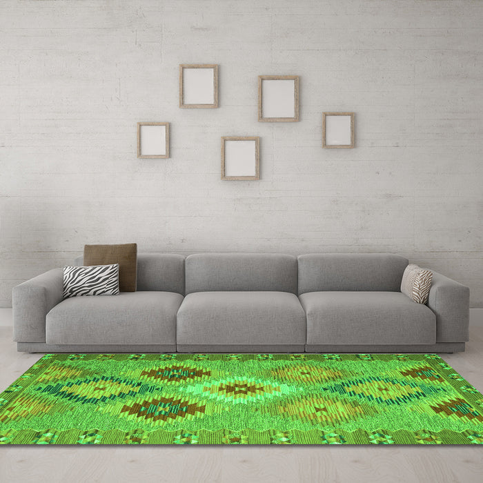 Machine Washable Southwestern Green Country Area Rugs in a Living Room,, wshcon2583grn