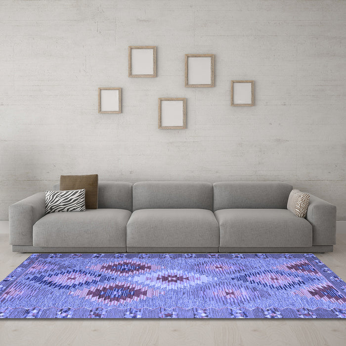 Machine Washable Southwestern Blue Country Rug in a Living Room, wshcon2583blu