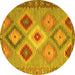 Round Machine Washable Southwestern Yellow Country Rug, wshcon2583yw