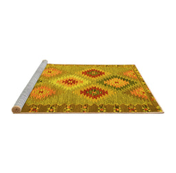 Sideview of Machine Washable Southwestern Yellow Country Rug, wshcon2583yw