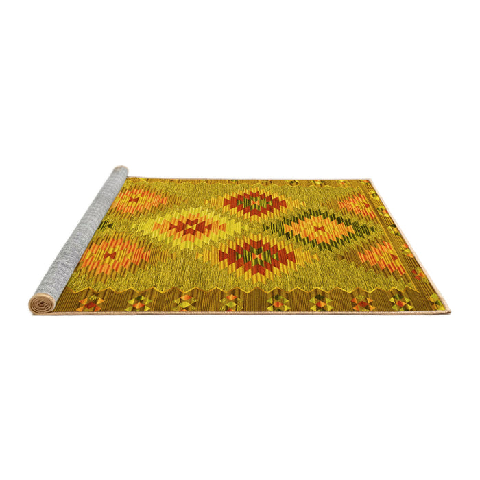 Sideview of Machine Washable Southwestern Yellow Country Rug, wshcon2583yw