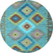 Round Machine Washable Southwestern Light Blue Country Rug, wshcon2583lblu