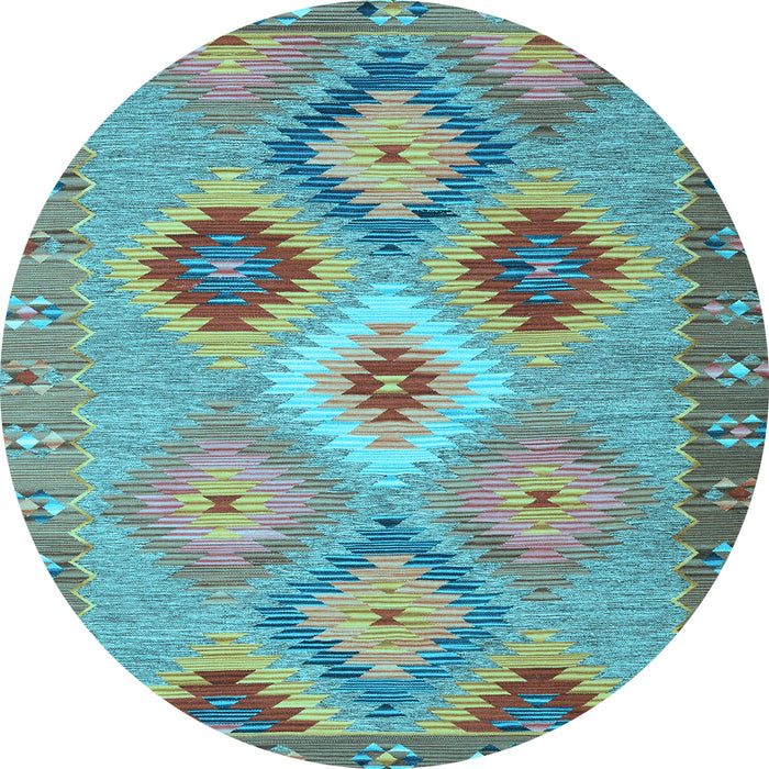 Round Southwestern Light Blue Country Rug, con2583lblu